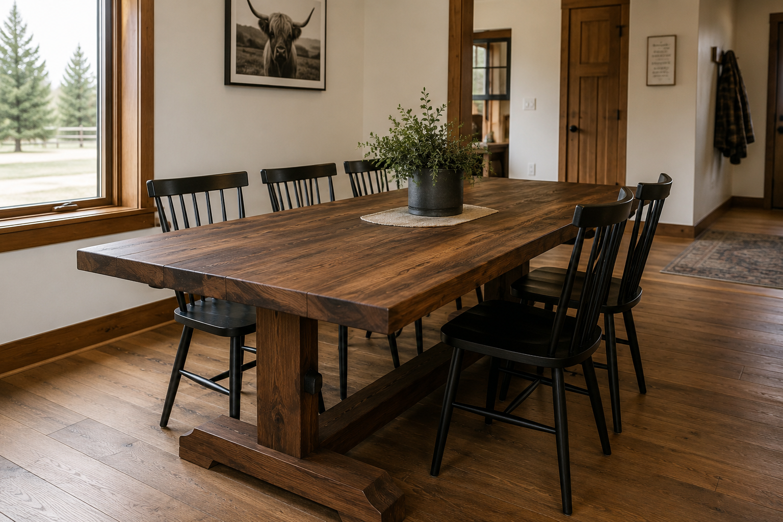 Handcrafted solid wood farmhouse dining table