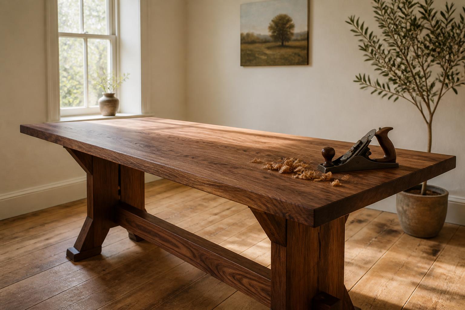 Handcrafted solid wood farmhouse dining table